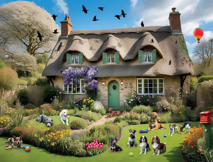 Dogs In A Spring Cottage Garden 1000 Piece Jigsaw