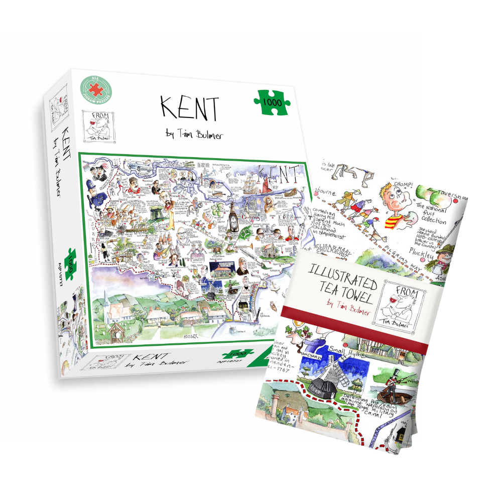 Tim Bulmer's Map of Kent Jigsaw & Tea Towel Gift Bundle