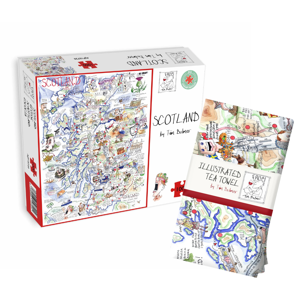 Tim Bulmer's Scotland Map Jigsaw & Tea Towel Gift Bundle