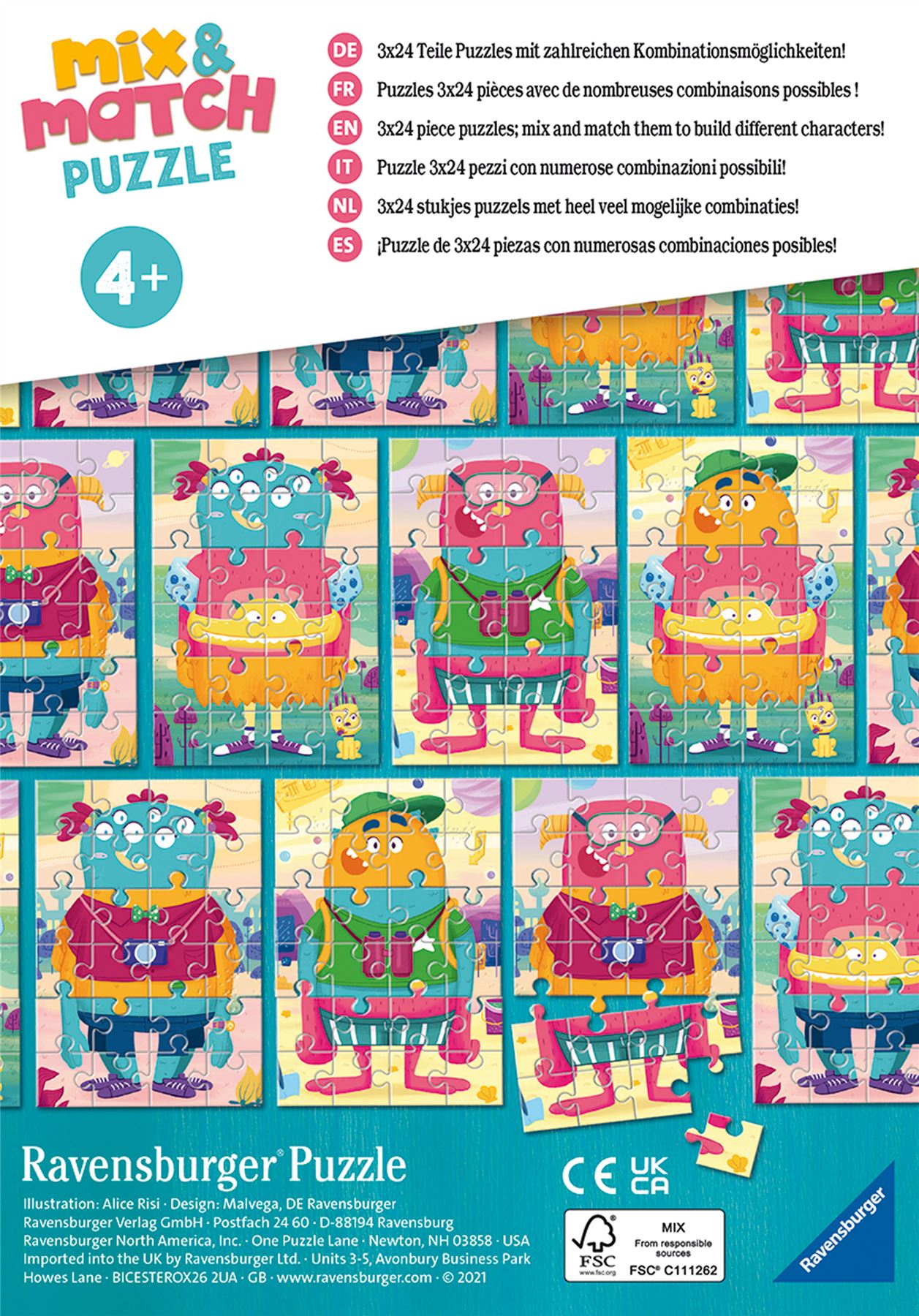 Monsters Mix and Match 3 x 34 Piece Jigsaw Puzzle