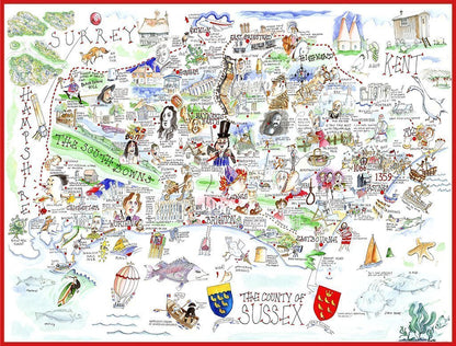 Jigsaw Puzzle - Comical Map Of Sussex - Tim Bulmer 1000 Piece Jigsaw Puzzle